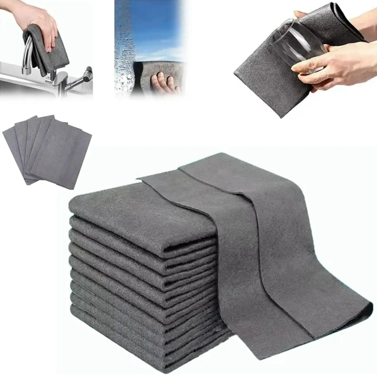 10 Counts Magic Cleaning Cloth, Reuseable Thickened Streak Free Magic Cleaning Wipes, Microfiber Cleaning Cloths for Windows Glass Car