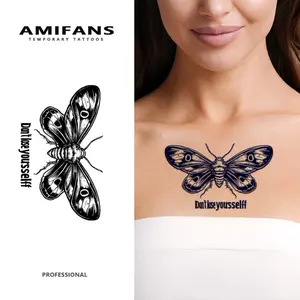 AMIFANS Temporary Tattoo Moth – Don't Lose Yourself, Semi Permanent Tattoo,Lasting 1-2 Weeks Tattoo, Long Lasting Tattoo, Juice Tattoo, Realistic Tattoo, Romantic Tattoo, Fake Tattoo, Waterproof, Authentic Tattoo Look, Niche Design Tattoo, Fruit Tattoo
