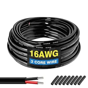 16 Gauge Wire 2 Conductor Oxygen-Free Tinned Copper Electrical Wire, 16 AWG Wire Pure Copper Stranded PVC Cord, 12V 24V Flexible 16/2 Cable for Automotive Marine LED Strips Lamp Lighting (26FT/ 8M)