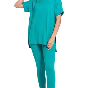 Short Sleeve Brushed Microfiber Legging Set | L Teal