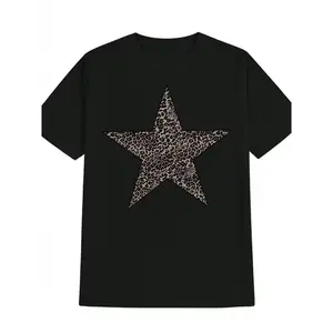Men'S Casual Crew Neck T-Shirt With Leopard Print Star Design - Soft Polyester,