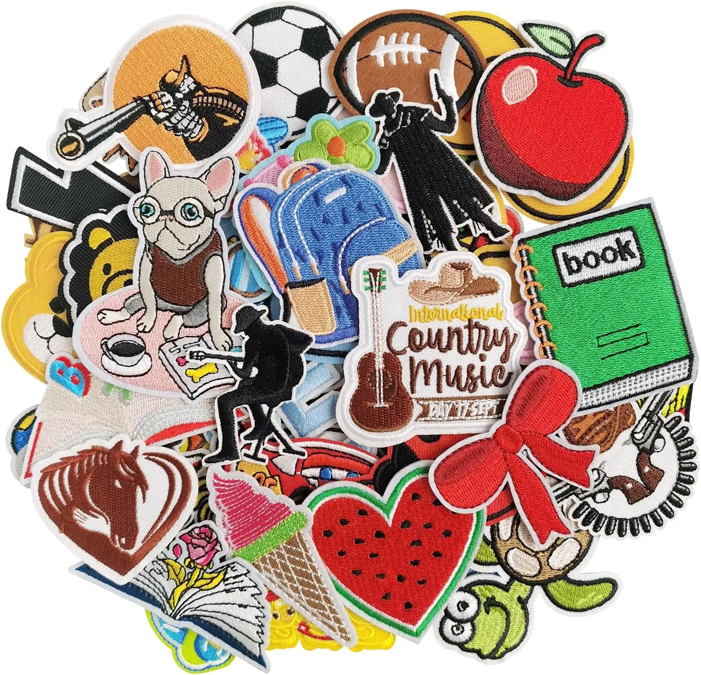 80-Pcs Random Assorted Iron-On Sew-On Patches Set - Cute Kids Embroidery, Drink Embroidery for DIY Fashion, School Uniforms, Work Uniforms, Denim Jackets