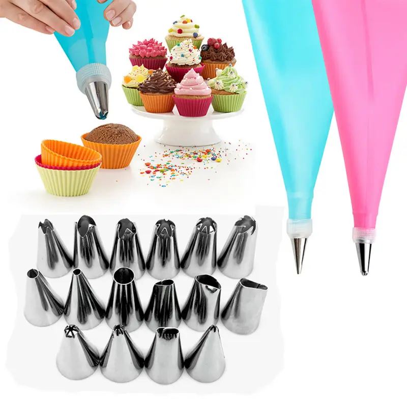 Piping Bags and Tips Set, 126 Pcs Cake Decorating Kit with 18 Piping Tips, 1 Reusable Pastry Bags, 3 Cake Scrapers, 2 Couplers, and 2 Icing Bags Ties, 100 Anti Burst Piping Bags