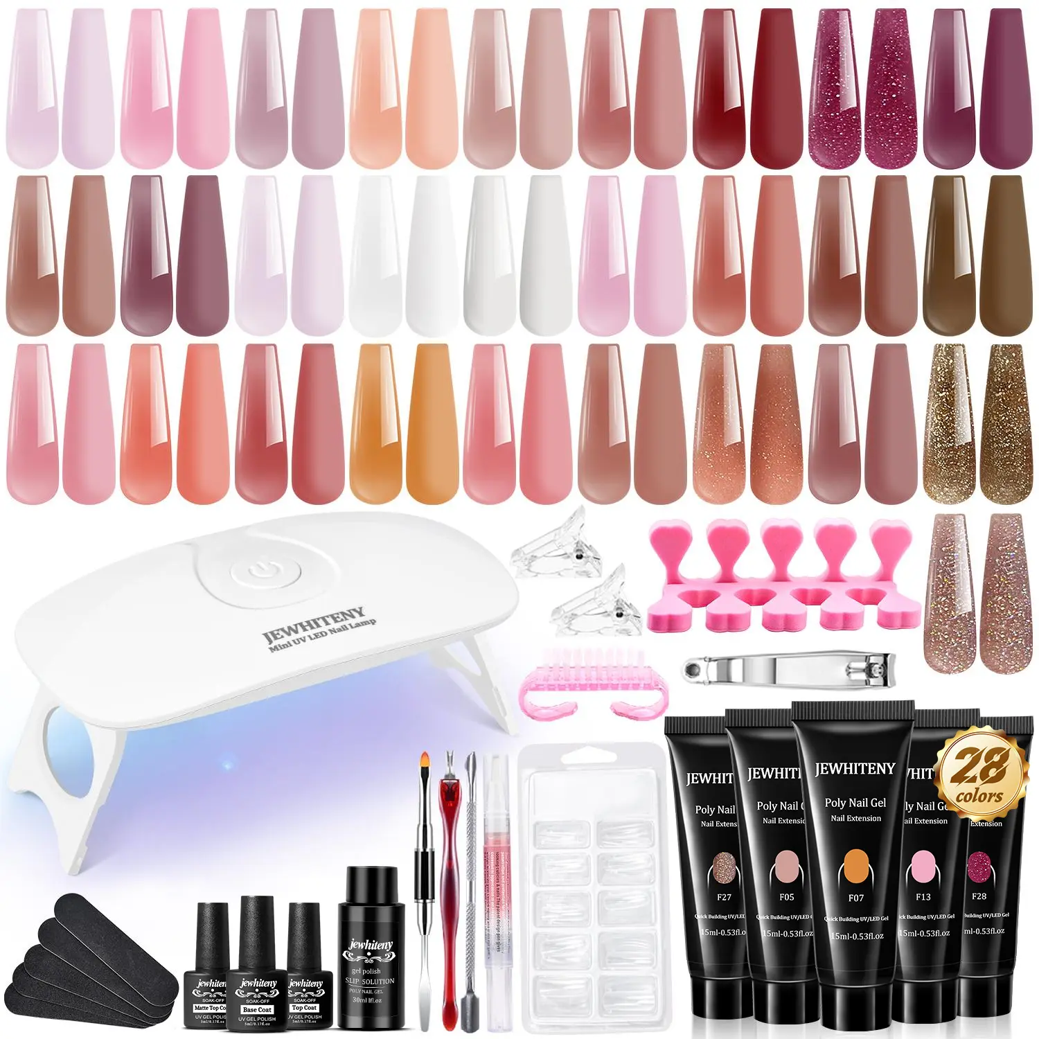 28 Colors Poly Gel Nail Kit Starter Kit Poly Extension gel Nail Kit With U V Lamp Manicure Starter Kit Diy At Home With Other Basic Poly Gel Nail Art Tools