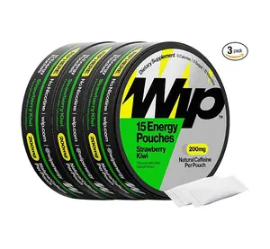 Wip Energy Pouches | 200mg Natural Caffeine | Vitamins and Minerals | Strawberry Kiwi | 15 Pouches Per Can | 3 Cans