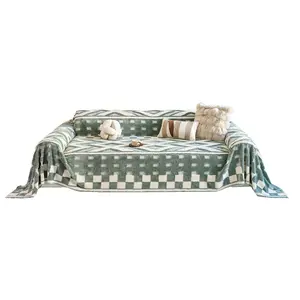 1pc cream wind sofa blanket, high-end plush sofa cover, fully wrapped cover for autumn and winter, an entire slip-resistant full sofa cover cloth, machine washable.