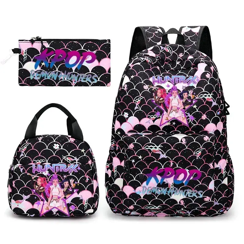Demon Hunters Backpack 3pcs Rumi Mira Zoey HUNTR/X Saja Boys Laptop Backpack Teens Girls Women Star Printe Mochila Escolar