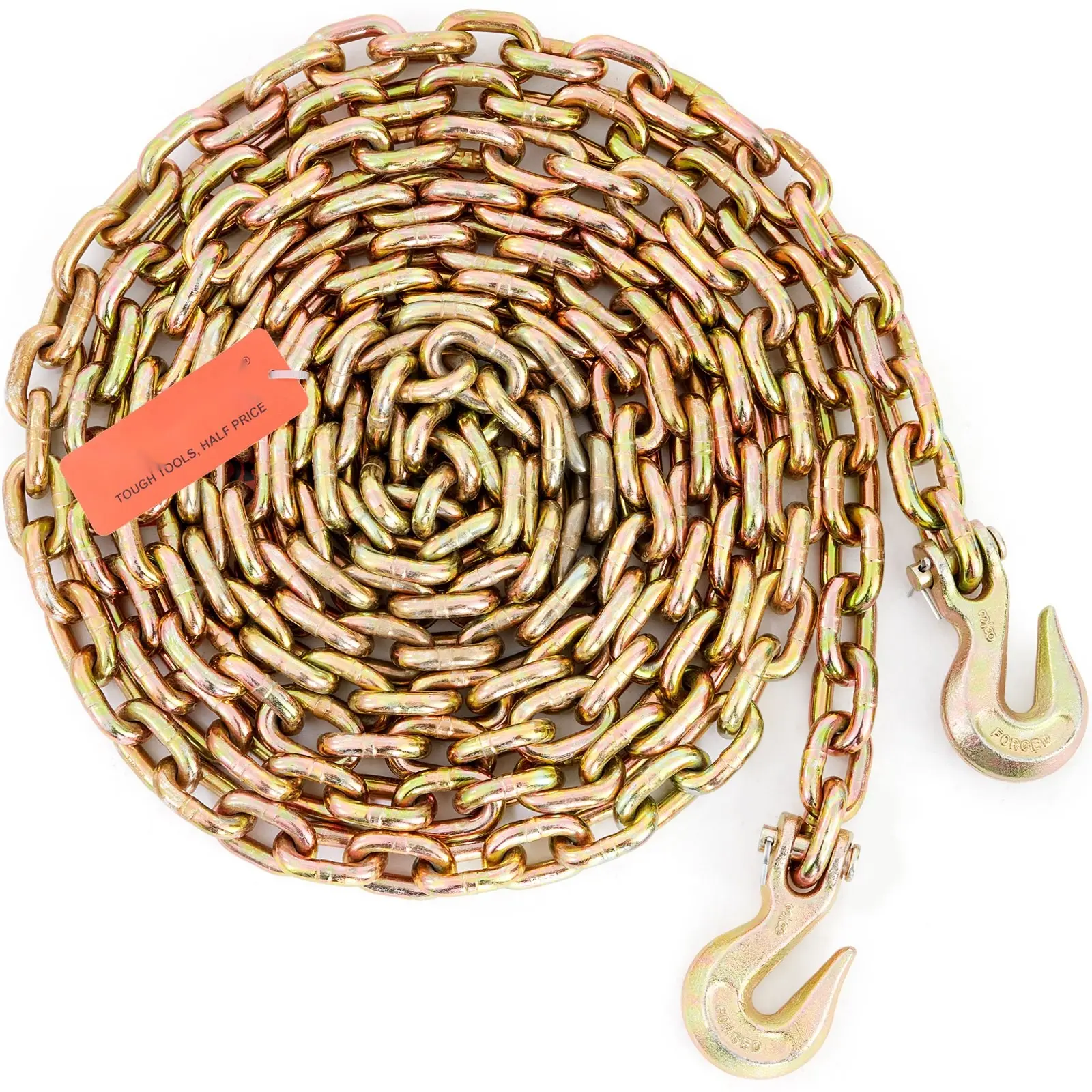 Transport Binder Chain, 7100 Lbs Working Load Limit, 3/8'' x 20' G80 Tow Chain, Tie Down with Grab Hooks, DOT Certified, Galvanized Coating Manganese Steel for Dock, Factory, and Construction Site Use