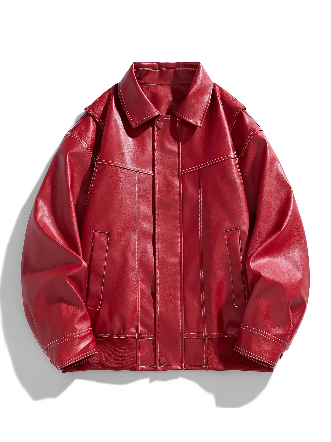 Men's PU Leather Jacket, Classic Design with Side Pockets, Glossy Finish, Perfect for Motorcycle & Street Style, Coats, Solid Pocket Jacket, Streetwear Jacket
