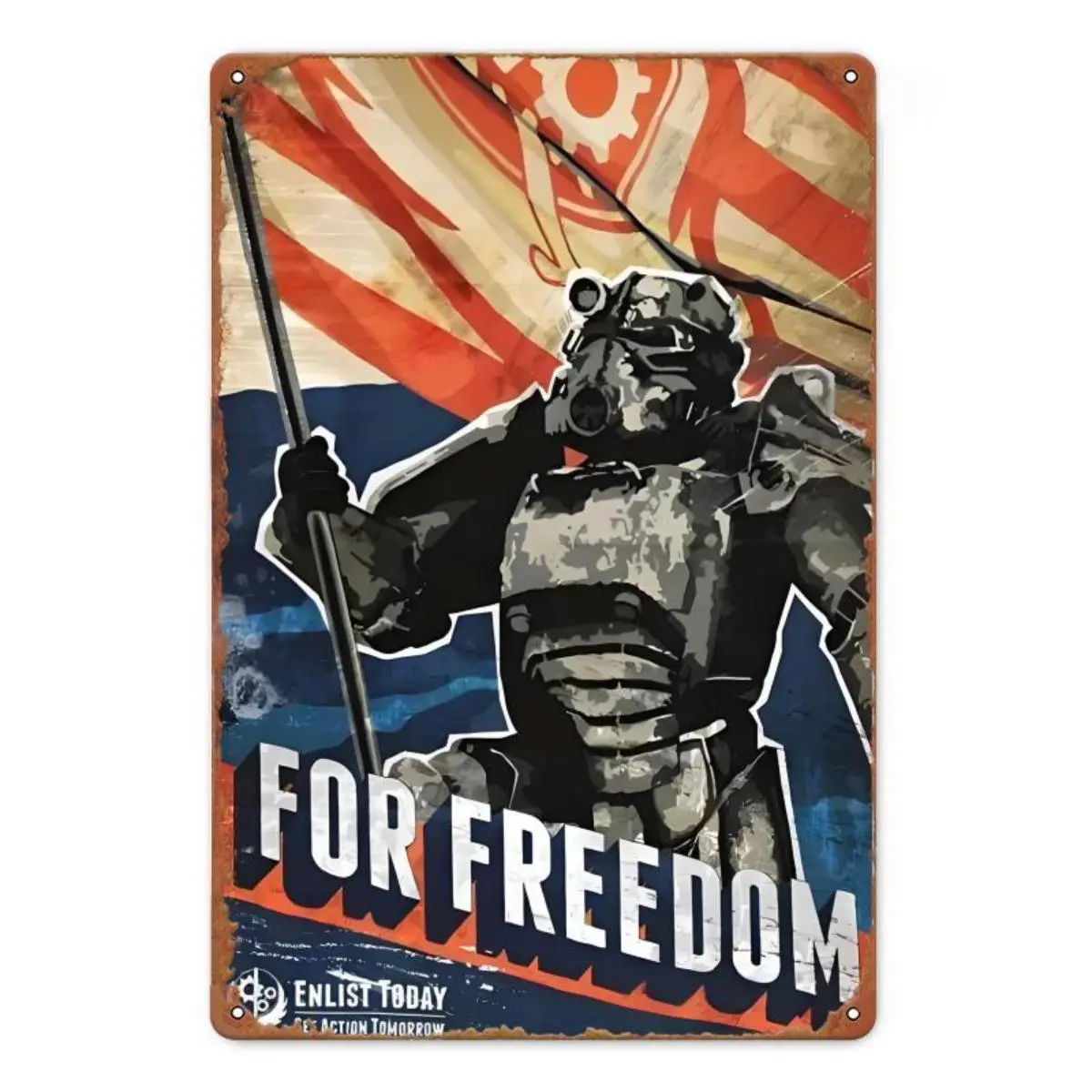 Vintage Metal Sign Wall Art,for Freedom Slogan, Post-Apocalyptic Brotherhood Steel Design, Home Living Room Bedroom Office Decor, Decoration, Artistic