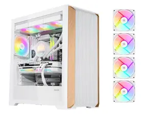 SAMA Z60 White Genuine Walnut Wood PC Case, ATX Mid Tower, Pre-Installed 4x 140mm ARGB PWM Fans, Supports 360mm Radiator on Top, Type-C Port, Supports E-ATX/ATX/M-ATX/ITX, Gaming Case