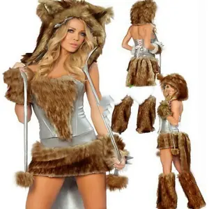 Wild Leopard Fur Hooded Costume – Sexy Halloween Big Tail Dress