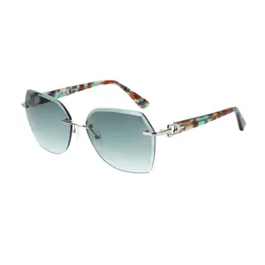 ZENOTTIC Oversized Rimless Sunglasses for Women Geometric Diamond Cutting Gradient Lens UV Protection Fashion Shades Trendy Seaside holiday
