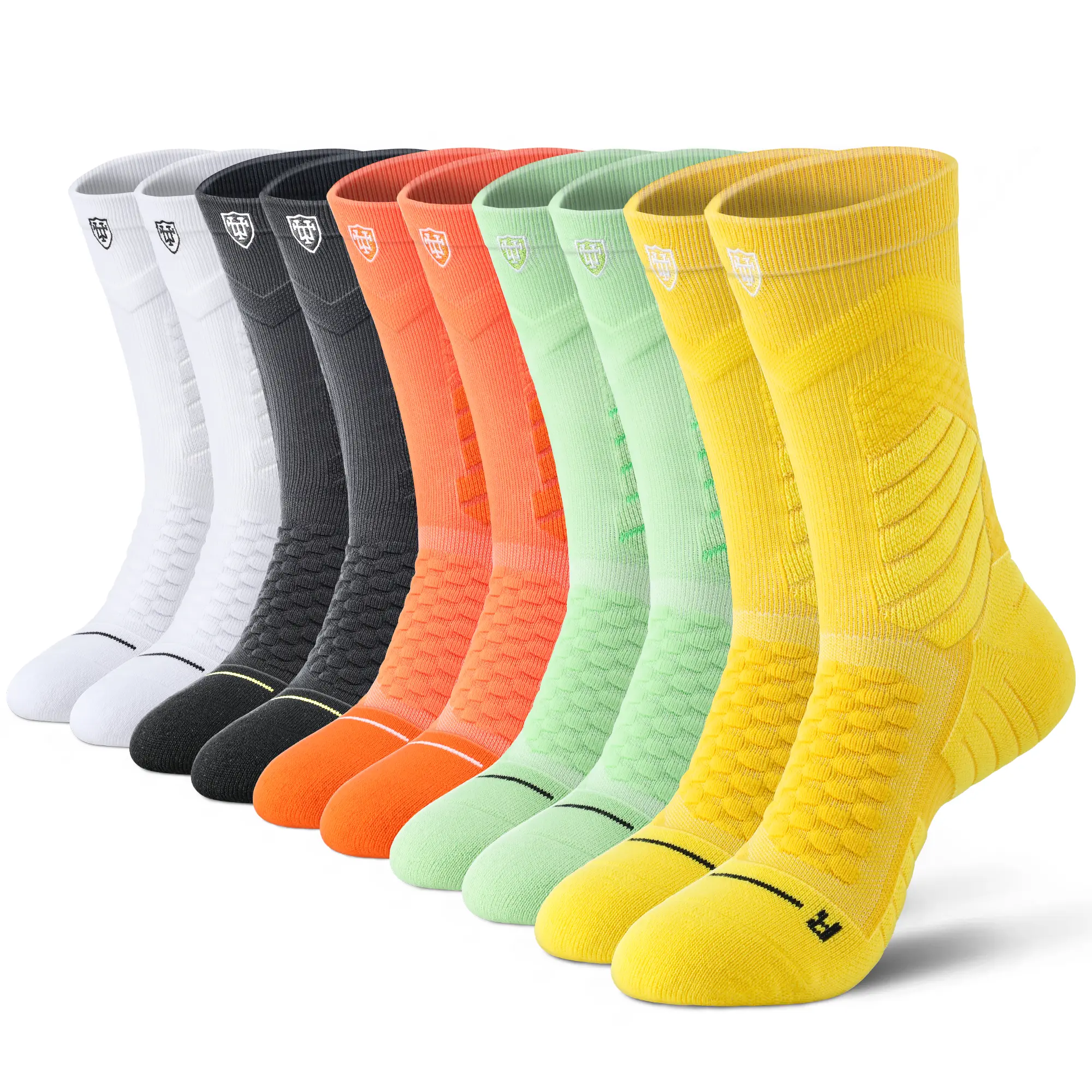 Mqamex Men's Preppy All-Seasons Athletic Running Socks, 5-Pair Bulk Mid-Calf Cotton-Poly Blend (Cotton, Polyester, Elastane) - Solid/Striped, Anti-Sweat Mesh, Shock-Absorbent Terry Soles, Wear-Resistant, Machine Washable for Adults