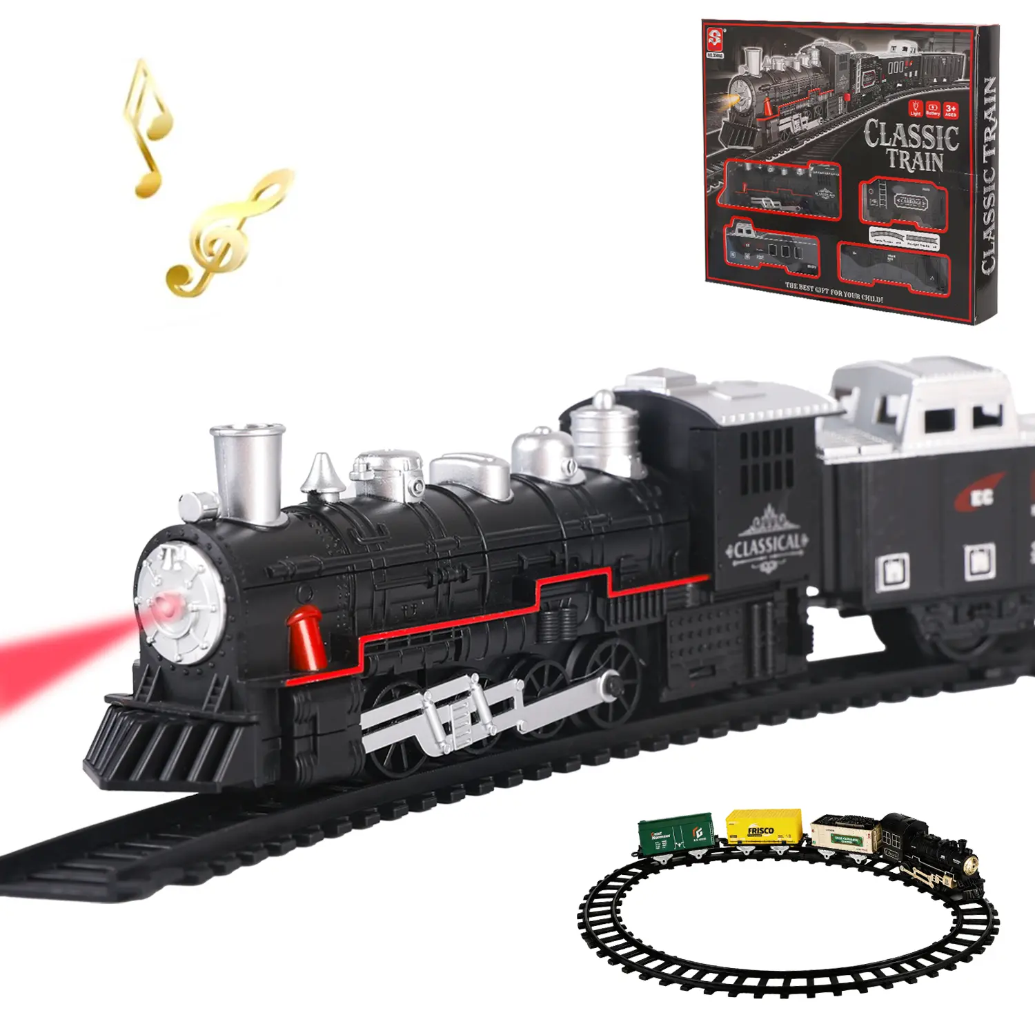 Christmas Train Set for Kids , Battery Operated Toy Train with Light & Sound, Black/Gold Mini Train Tracks Under Tree for Holiday Decor