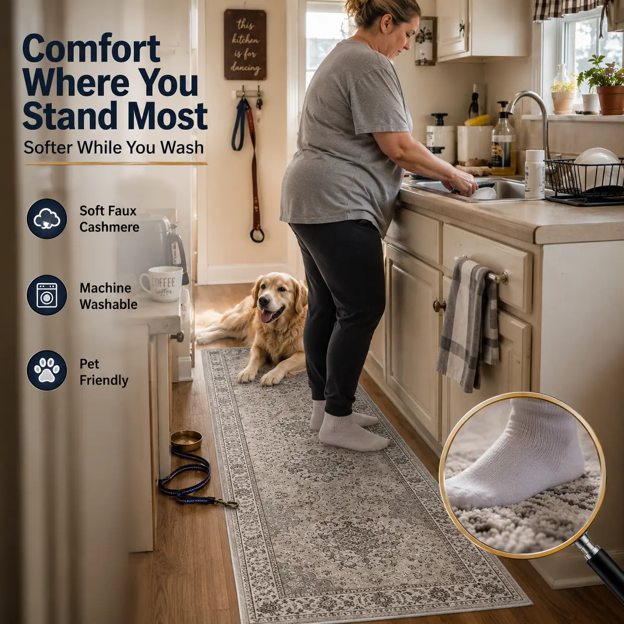 Washable Runner Rug for Hallways: Retro Soft Kitchen Laundry Runner with Non-Slip Backing, Farmhouse Entryway & Living Room Floor Mat, Stain-Resistant Carpet Suitable for Bedrooms, Bathrooms, Vintage-Style Rugs
