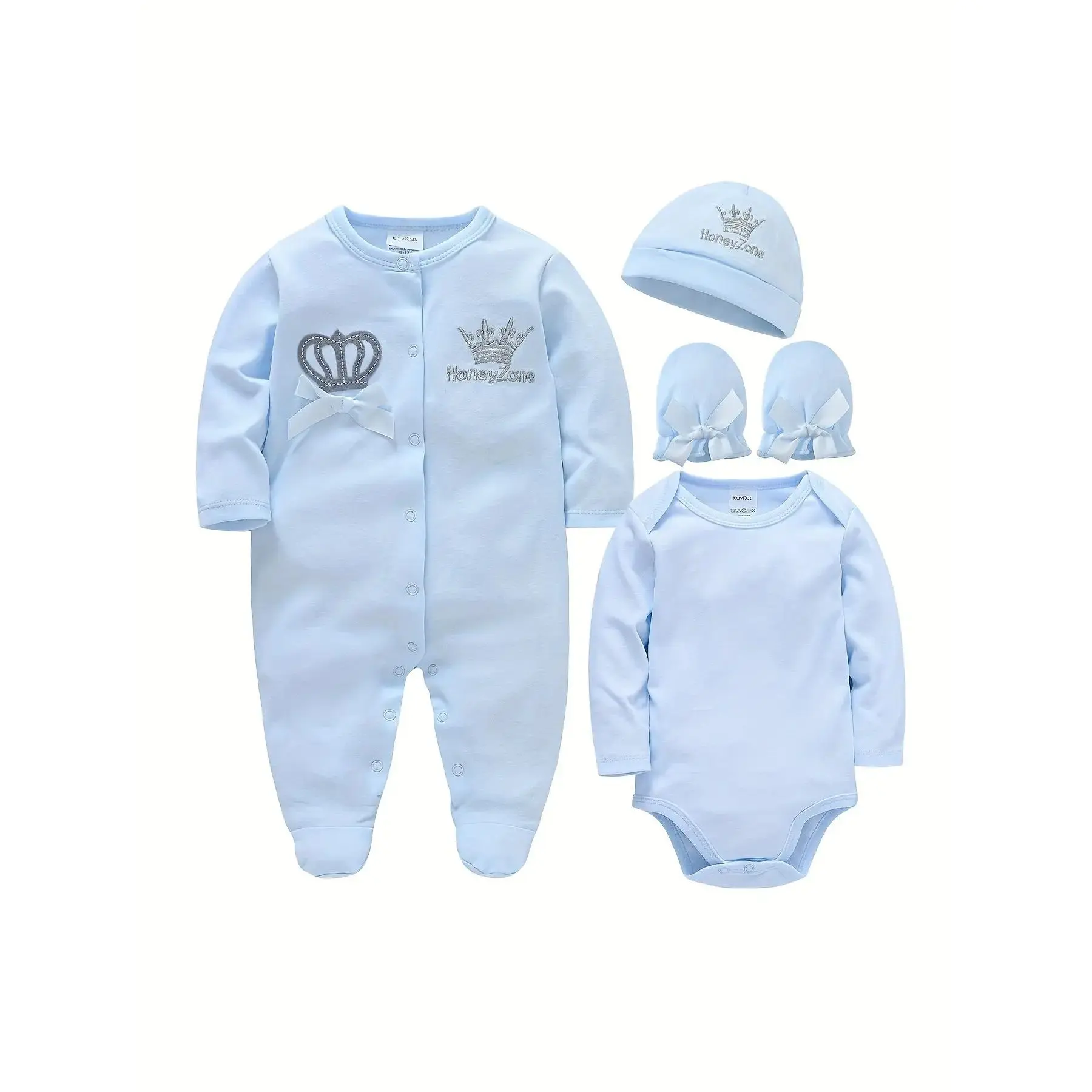 Boys' 4-Piece Spring/Fall Long Sleeve Soft Cotton Multi-Pieces Outfits: Romper + Hat + Gloves + Cardigan, Soft Pink Crown & Bow Design, Stars Zipper, Gingerbread Boy Hooded 3D Print, Tech Vent (Ideal for Outdoor Halloween), Boy Outfits