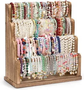 Bracelet Holder, 4 Tier Bracelet Organizer Storage for Bracelets Bangles Watch Scrunchies, Rustic   Organizer Display for , Vendors, Craft Shows and Store(Rustic Brown)