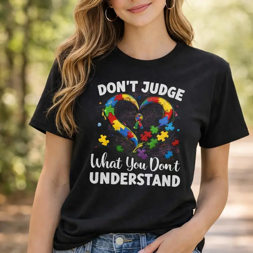 ThinkPrints Autism Awareness Puzzle Heart Shirt Don't Judge What You Don't Understand Gildan Unisex Tee S–5XL