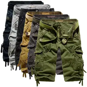 Men's Korean Style Multi-Pocket Cargo Shorts Fashion Trend Multi-Pocket Mid-Length Shorts Men's Casual Shorts Pants Cotton Fabric Khaki Baggy Jorts Carabiner Loose Cropped Menswear Original Trouser