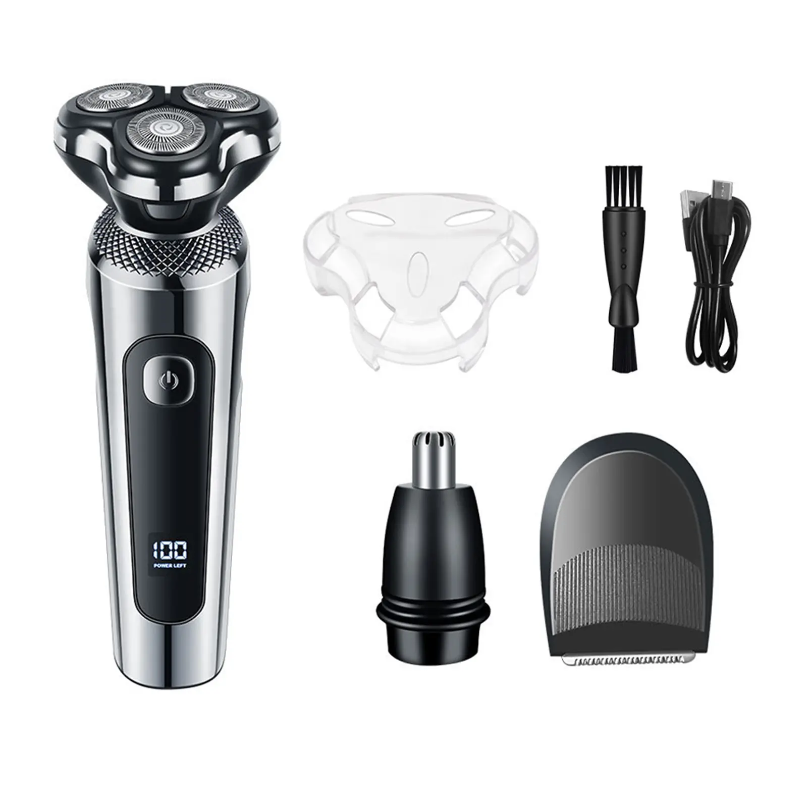 Men's 3-in-1 Smooth Cordless Body Shaver & Trimmer Kit, IPX7 Waterproof for Wet & Dry Use, USB Charge Rechargeable Battery (60 Minutes Runtime), Adjustable Speed & Smart Display, Three Heads