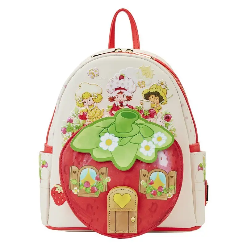 Loungefly Strawberry Shortcake Strawberry House Faux Leather Mini Daypack, Cute Stylish Daypacks with Polka Dot Print for Everyday Carry Collectibles, Adults, Kawaii Backpack Bag, Cute Polka Dot Print, Cute Backpacks For School