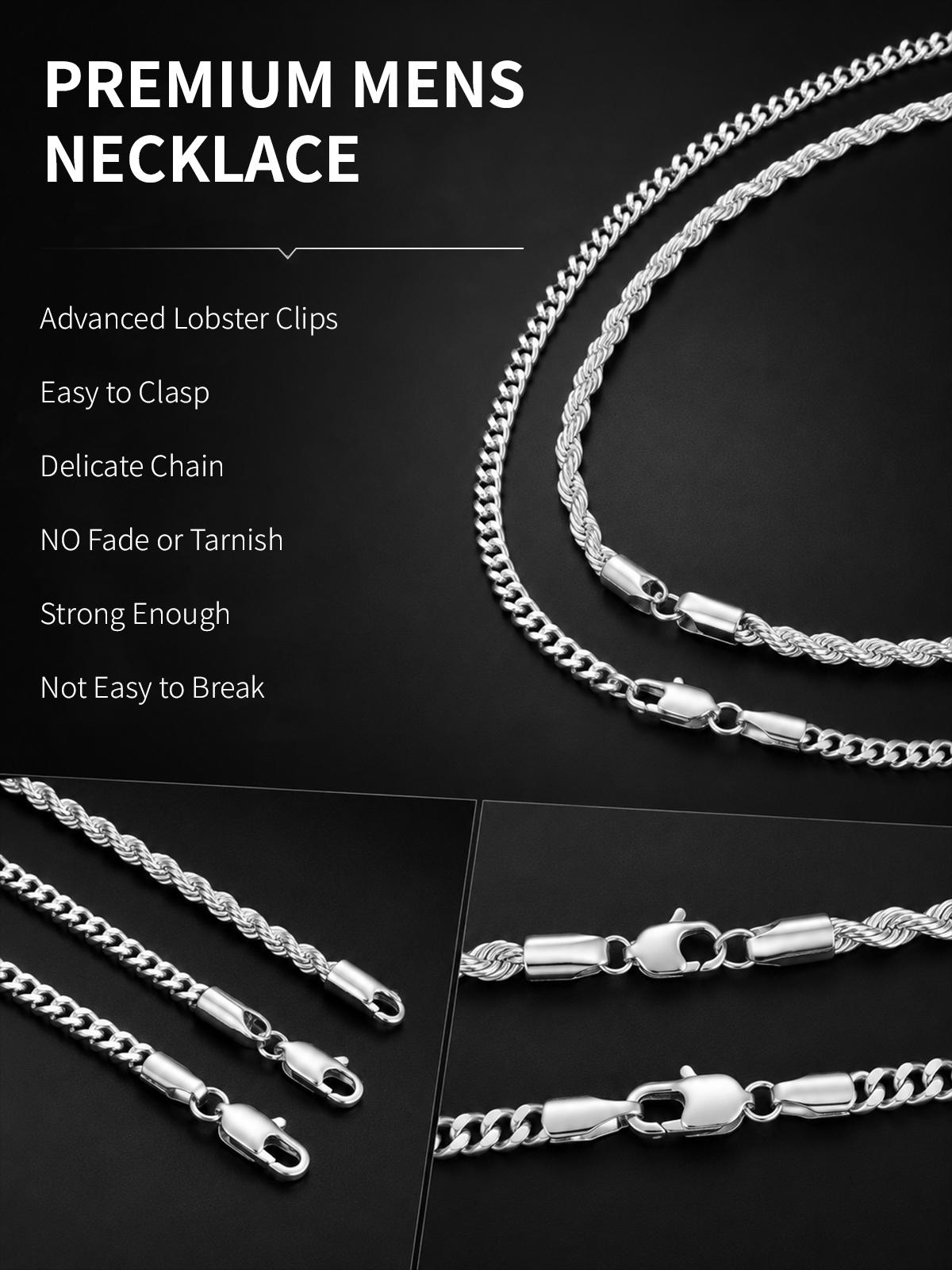 Tewiky Men's 2-Piece 3mm Layered Cuban Link & Rope Chain Necklaces Set, 18-28in Silver Trendy Summer Vibes Jewelry, 2 piece sets for Boyfriend Anniversary & Birthday Gifting, Gifts For Boyfriend, Birthday Gifts For Bf, Stylish Accessories, Guys Gifts, Uni
