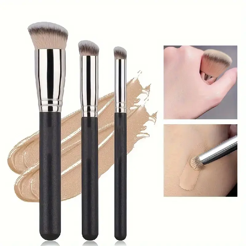A set of 3 foundation and contour brushes—a 370 foundation brush, a 270 concealer brush, and a 170 blush brush; a Kabuki brush for contouring under the eyes and nose; suitable for blending foundation, contouring, highlighting, mineral makeup, etc.