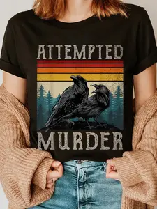 100% Cotton Attempted Murder Crows & Ravens Edgar Allen Poe T-Shirt