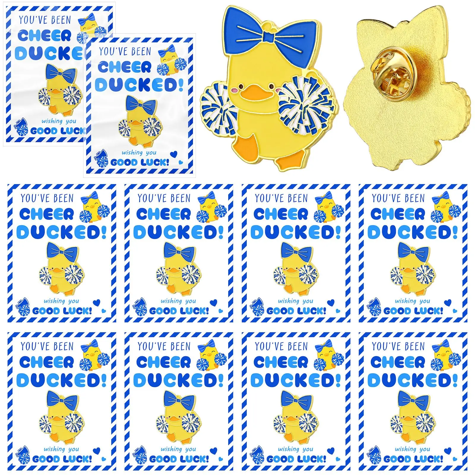 24 Pcs Cheer Luck Duck Brooch Gifts School Cheerleading Cute Duck Pins Fashion Clothing Clips with for Team Teacher Student coach Inspirational Gift Accessories Back to School Team Gift