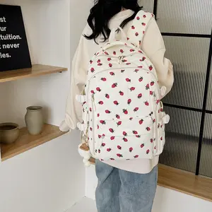 Sweet Corduroy Strawberry Backpacks Casual Large Capacity aesthetic Students School Bag MOJOYCE