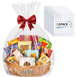 12 count Clear Cellophane  Bags 24x30 Inch Cellophane Wrap for Easter  Baskets Stuffers Large Basket Bags for Presents Stuffed  Candy  Bridal Shower