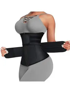 FeelinGirl LiveStream Women Long Torso Sauna Workout Double Belts Neoprene Sports Waist Belt  Corset Waist Cincher Zipper Trimmer Womenswear