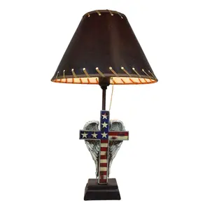 Country Rustic Western Old Faithful American Flag Silver Angel Wings Table Lamp