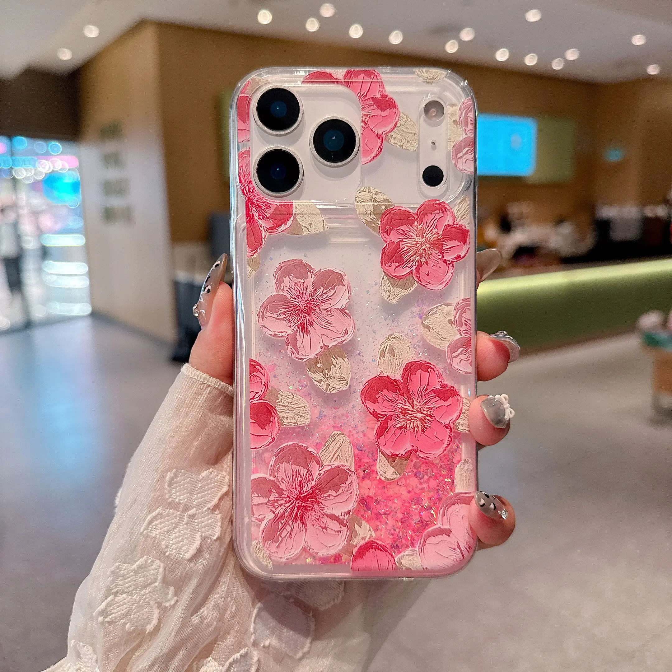 Cute Oil Painting Flower Case Case For iPhone 17 Pro Max 16 15 14,Glow in The Dark Liquid Fluorescent Floating Waterfall Floral Case,Slim Soft TPU Luminous Phone Cover