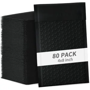 4x8 Inch Black Bubble Mailers 80 Pack Self-Seal Poly Padded Envelopes Suitable for Small Businesses to Package and Mail  ,  Products, Cards (Black, 4 x 8-80)