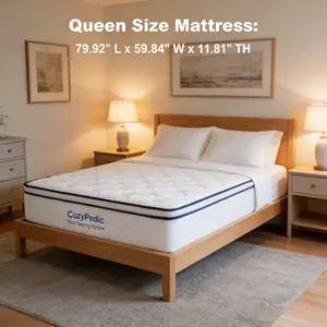 Queen or King Size Mattress – 10/12 Inch Medium Firm Memory Foam with Pocket Springs for Back Pain Relief, Cooling Antibacterial Cover, CertiPUR-US Certified, Motion Isolation, Edge Support, Bed in a Box ,Queen Mattresses,10 Inch Queen Mattress in a Box.