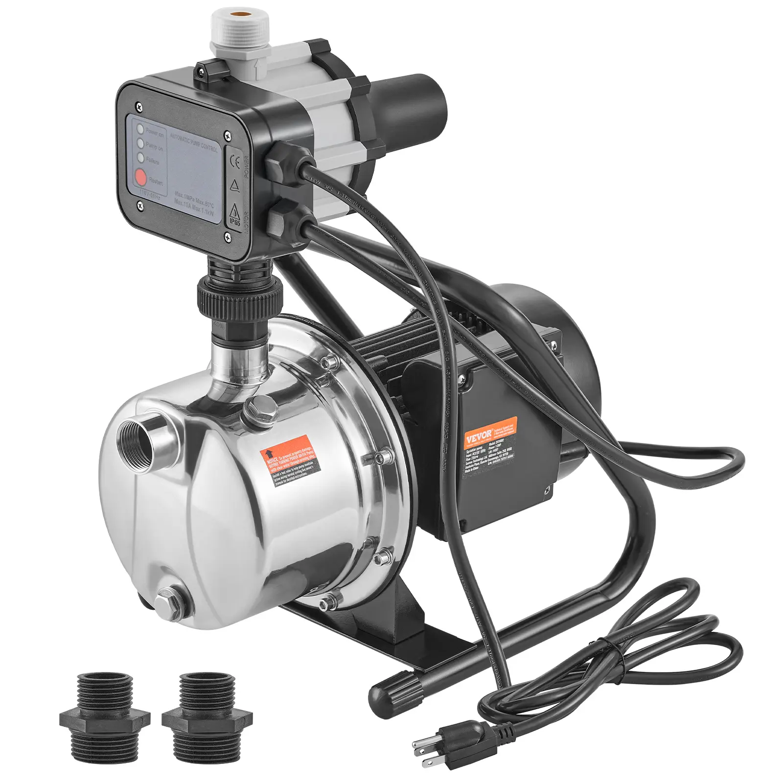 【Summerfinds】VEVOR Powerful 1HP 115V Stainless Steel Shallow Well Jet Pump with Automatic Controller, 1200 GPH, 164 ft Head Lift, 87 psi High Pressure, Portable for Garden Lawn Irrigation, Water Transfer