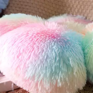 Flower Shaped Faux Fur Plush Throw Pillow Floor Seating Cushion Cute Room Decor for Bedroom Sofa Chair 19.7 Inches Rainbow Pink