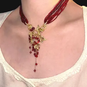 Hand-woven French romantic vintage style grape vine seed bead necklace