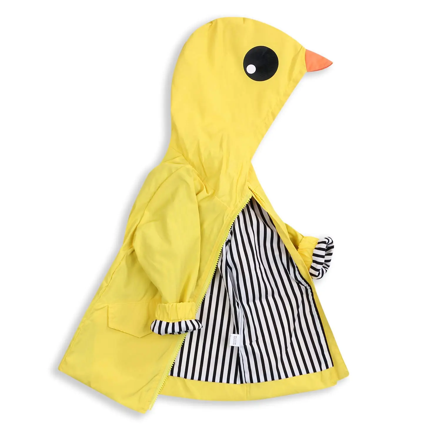 HAPPYMA Toddler Rainproof Duck Cartoon Hoodie Raincoat - Zipper-Closure Coat with Striped Lining for Baby Boys & Girls (Baby & Maternity Jackets & Coats), Unisex, Poly-Cotton, Cute Look, Coat Hoodie