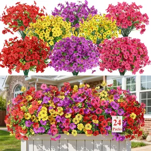 SHareconn 12/24 Bundles Artificial Flowers, UV Resistant Daisy & Eucalyptus, Outdoor Faux Plants, Long-Lasting Porch & Garden Decor Decoration Decorative