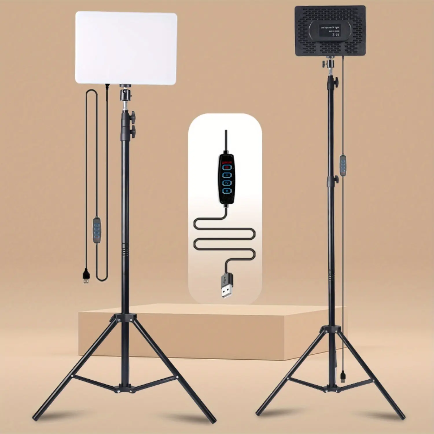 2pcs 10" Square Light + 63" Extendable Tripod