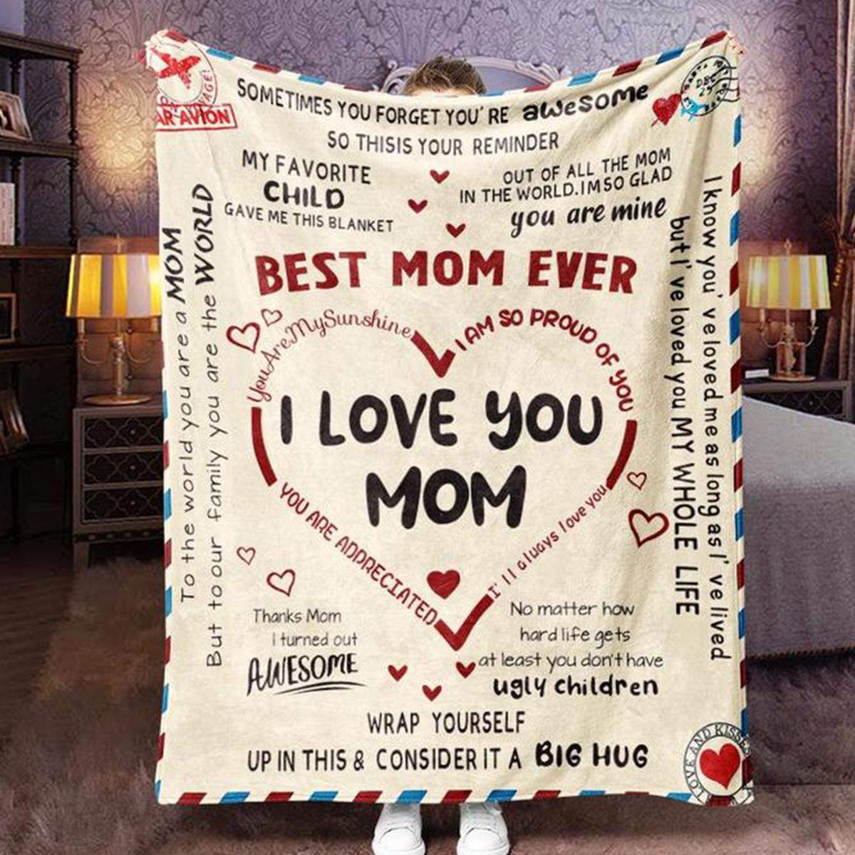 To Mom Throw Blanket for Mom, Gifts for Mom, Soft Comfortable Warm Throw, Air-conditioned Room Warm Nap Blanket for Home Office Travel, Heartfelt Gift Blanket, Bedroom Accessories, Christmas Gift, Birthday Gifts for Mom