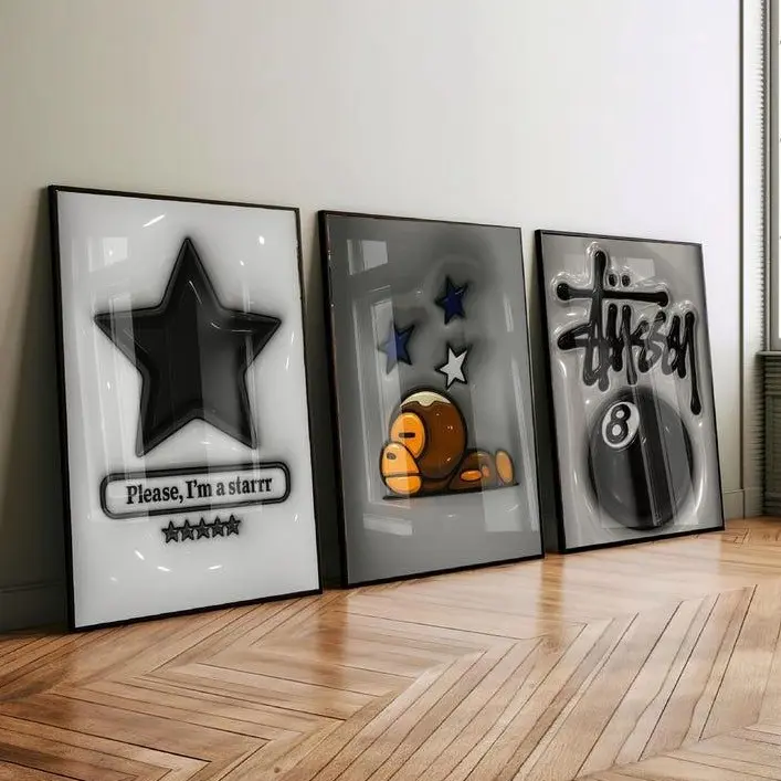 Hyebeast Set Of 3 Room Decor, Hypebast Poster, Cool Wall Art Set, 3D Wall Art, HypeBeast Wall Art, Trendy Wall Art