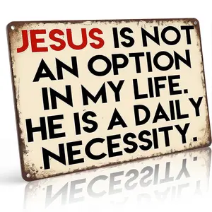 Jesus Is Not an Option Daily Necessity 12x8 Inch Aluminum Metal Sign - Inspirational Christian Wall Decor for Church, Prayer Room, Bedroom & Entryway - Retro Sign Gift for Christians, Faithful Believers & Religious Home Decor Enthusiasts