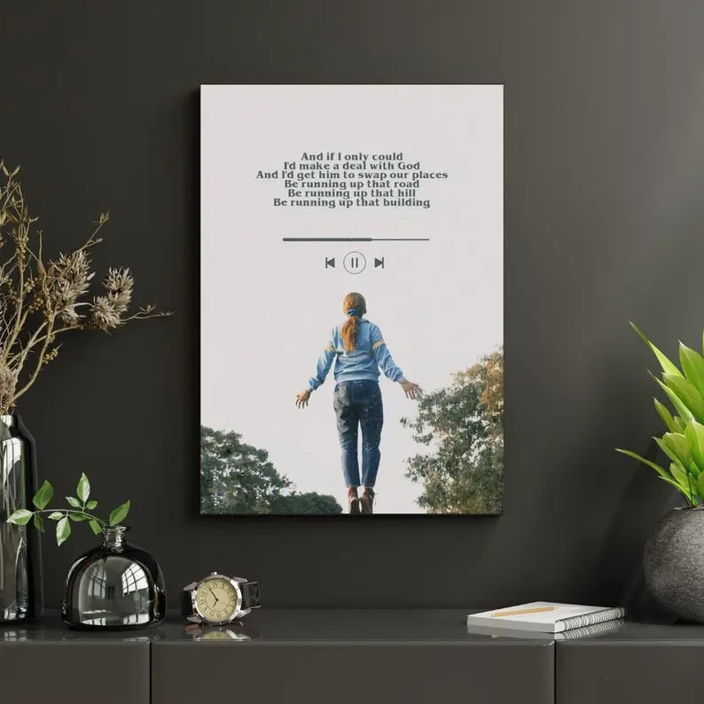 [Sale Up To 60% ]- Free Ship.Unframed - Stranger Things Inspired 80s Poster, Running Up That Hill Lyrics Wall Art, Retro Max Floating Scene
