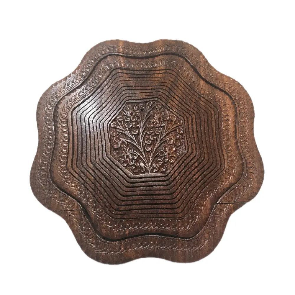 Handmade Collapsible Wood Basket from Himalayan Rosewood 10" Wide Warm Wood Tone Fall Kitchen Accent Trivet for Seasonal Decor