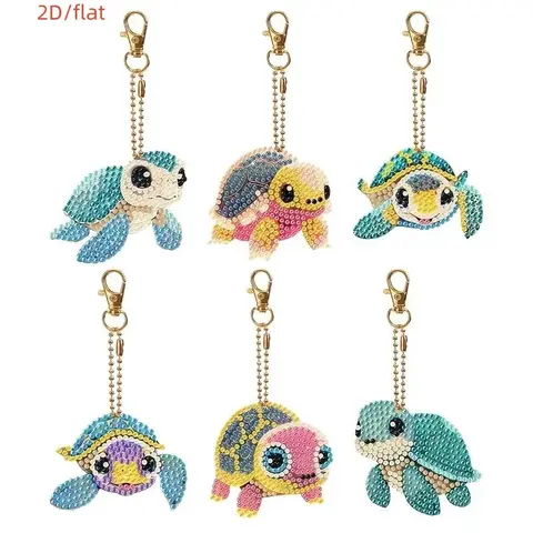 Cartoon Turtle Design DIY Diamond Art Painting Keychain (6pcs/set), DIY Rhinestone Painting Keychain, Diy Acrylic Keychain, Cute DIY Keychain For Women & Teenager, Keychain For Bags, Keychain Pendant
