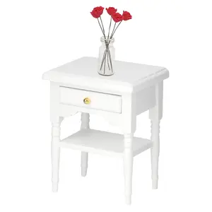 1:12 White Mini Bedroom Furnishing Articles Wooden Bedside Table Model